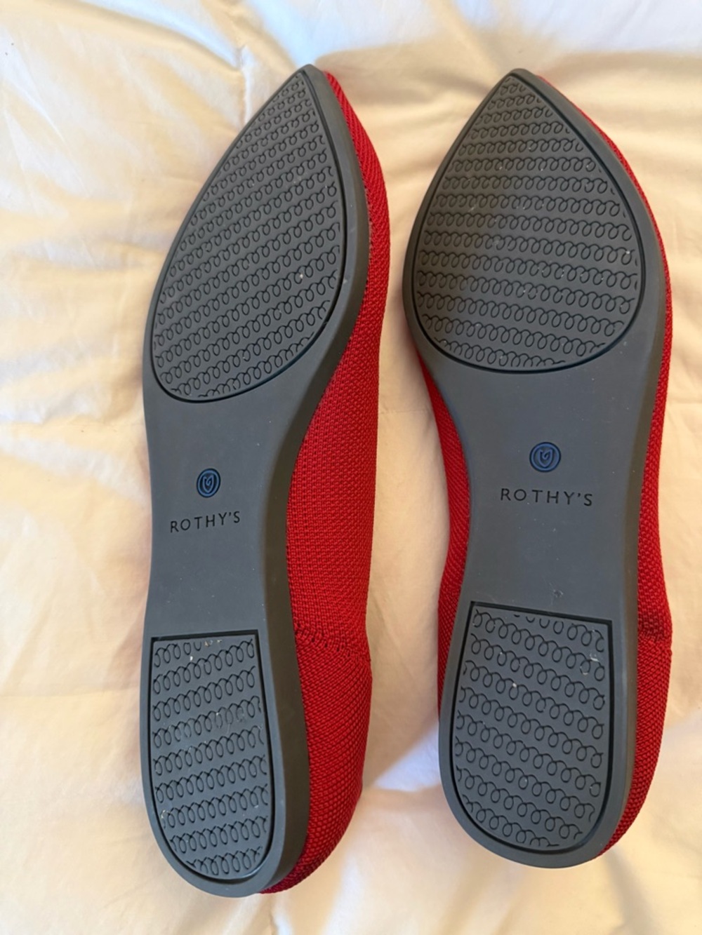 Rothy's Red Pointed-Toe Flats with Blue Trim - Picture 2 of 2